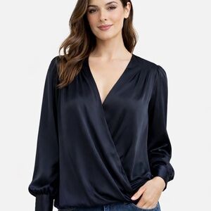 Banana Republic Wrap Front Blouse – Navy Blue – Size Medium